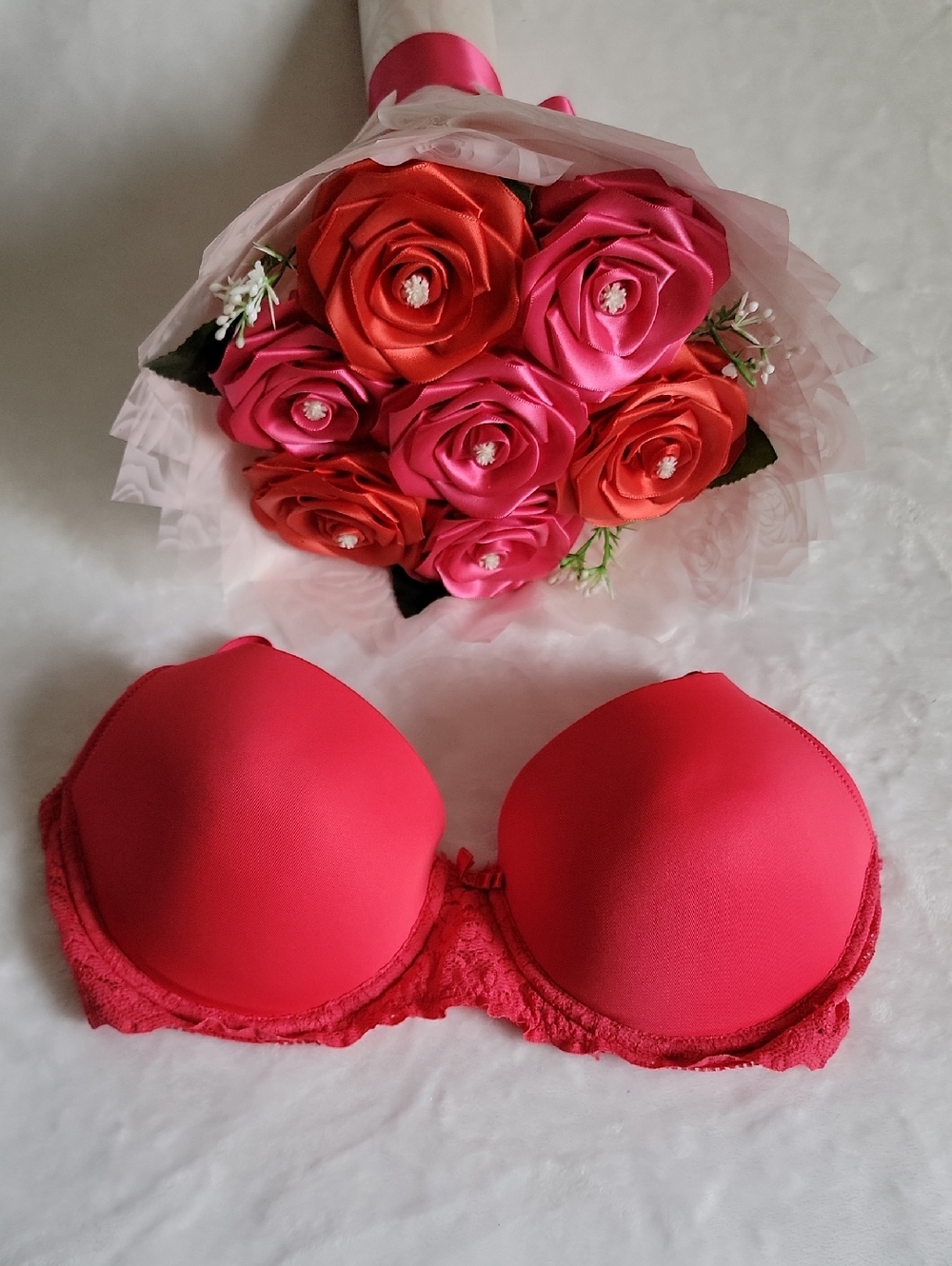 Lily of France Strapless Lace-Trim Bandeau Bra - Hot Pink